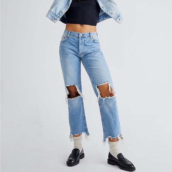 Free People We The Free High Rise Distressed Straight Leg Jeans Womens Size 27 - Picture 5 of 5